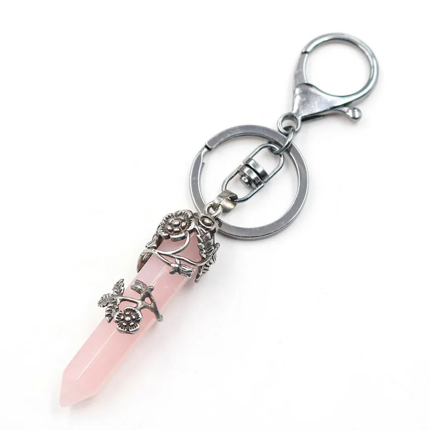 FYJS Unique Silver Plated Circle Lobster Clasp Flower Wrap Natural Rose Pink Quartz Hexagon Column Key Chain for Women Jewelry
FYJS Unique Silver Plated Circle Lobster Clasp Flower Wrap Natural Rose Pink Quartz Hexagon Column Key Chain for Women Jewelry