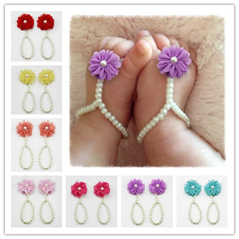 1 пара жемчужных браслетов на лодыжку шифоновые пляжные сандалии с цветами для