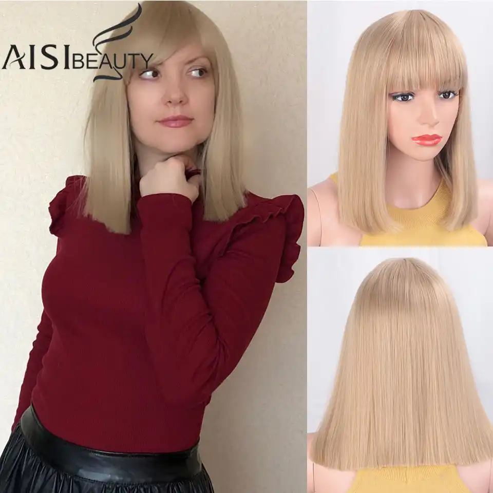 Aisibeauty Pryamye Chernye Sinteticheskie Pariki S Chelkoj Dlya Zhenshin Srednej Dliny Parik Bob Termostojkaya Pricheska Bobo Dlya Kospleya Aliekspress