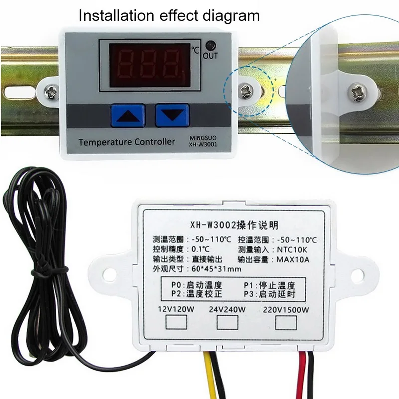 12/24/110/220V AC Microcomputer XH-W3002 W3001 LED Temperature Control Incubator Cooling Heating Switch Thermostat With Probe |