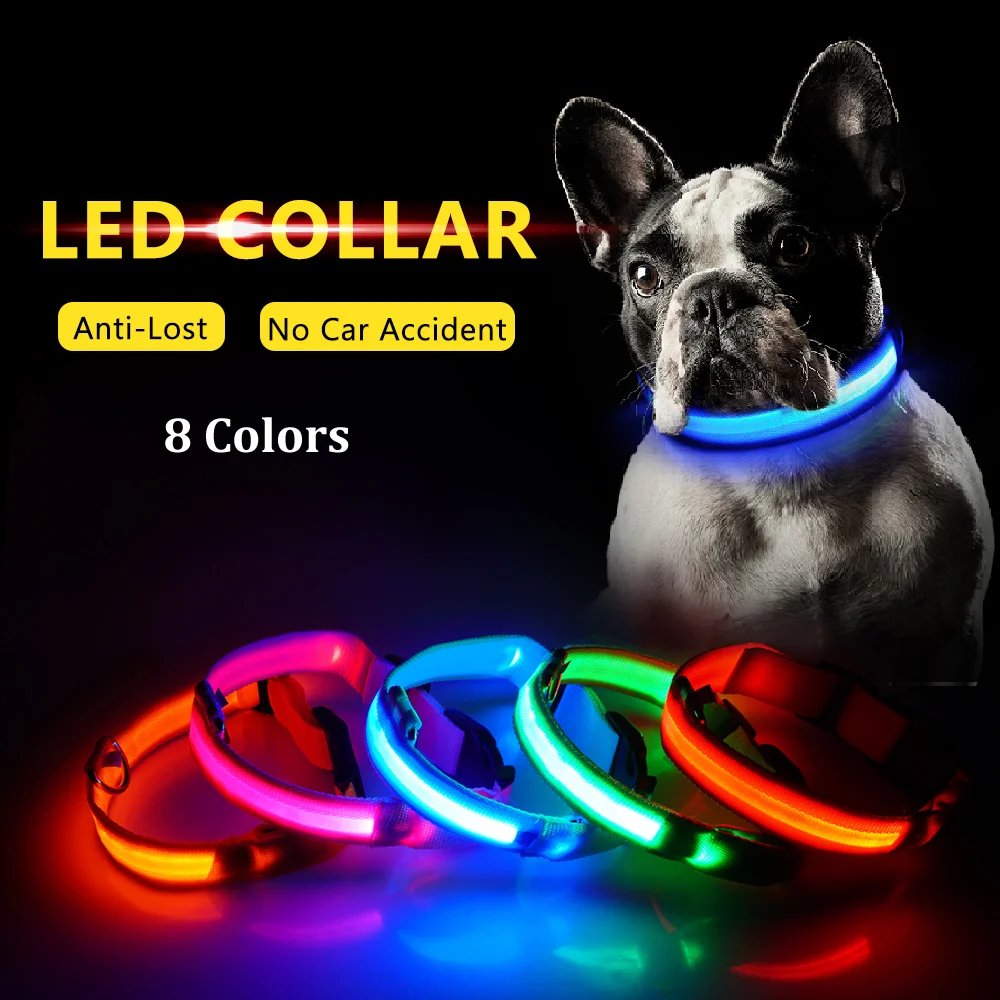 Светящийся светодиодный ошейник для собак анти-потерянный нейлоновый