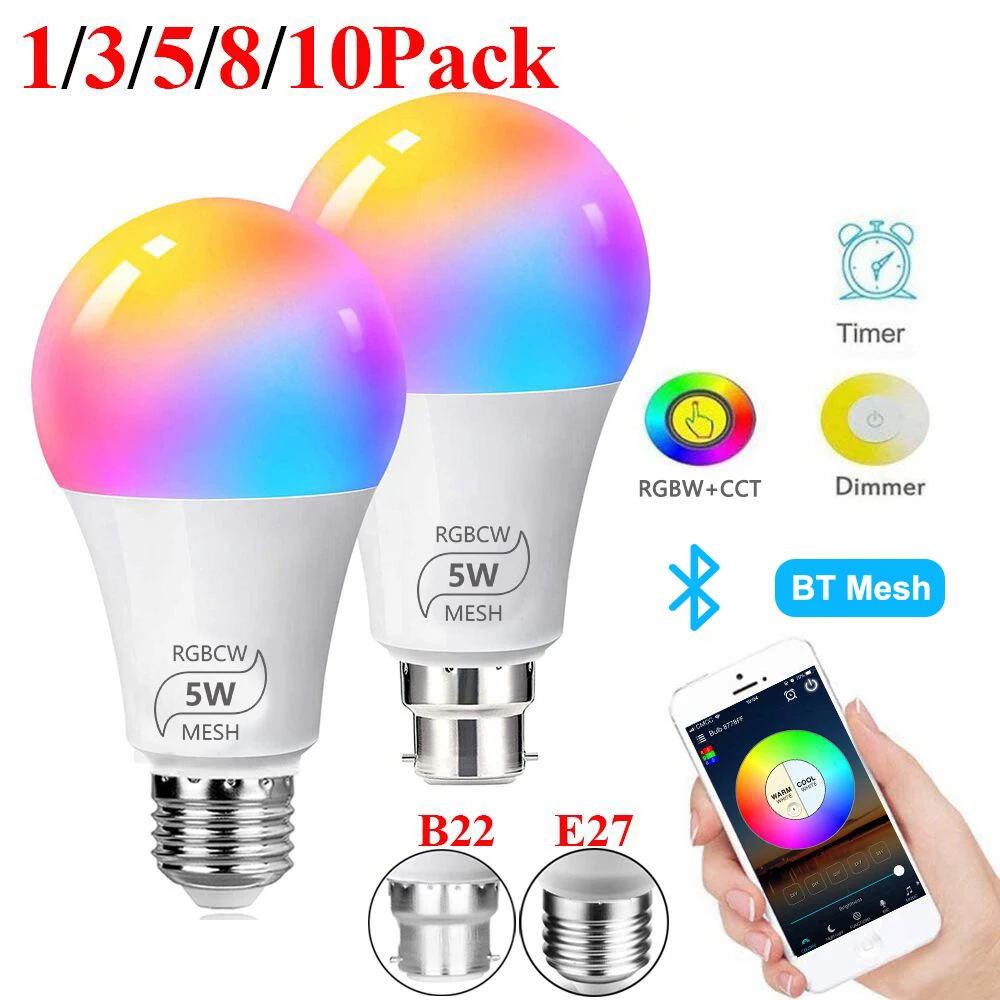 Smart Bulb E27 B22 Dimmable Bluetooth 4.0 Magic Bulb Color Changing Lamp Alexa Google Assistant IOS/Android RGB LED Bulb D30
Smart Bulb E27 B22 Dimmable Bluetooth 4.0 Magic Bulb Color Changing Lamp Alexa Google Assistant IOS/Android RGB LED Bulb D30