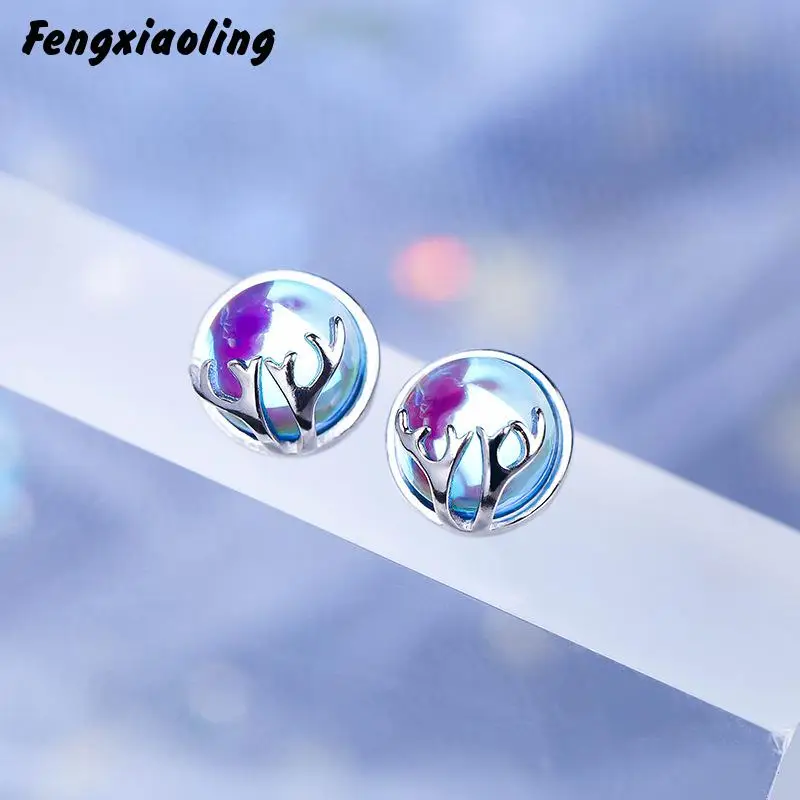 Fengxiaoling 2019 New Real 925 Sterling Silver Fluorite Elk Antler Stud Earrings For Women Simple Round Earrings Jewelry Gift
Fengxiaoling 2019 New Real 925 Sterling Silver Fluorite Elk Antler Stud Earrings For Women Simple Round Earrings Jewelry Gift