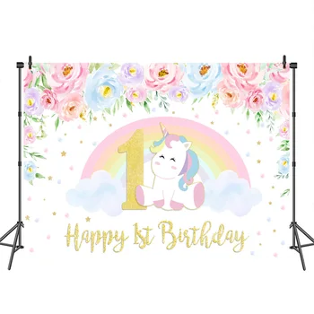 Unicorn Happy 1st Birthday Backdrop for Photography Baby Shower Rainbow Flower Painting Banner Decoration Custom for Photo Props 
Unicorn Happy 1st Birthday Backdrop for Photography Baby Shower Rainbow Flower Painting Banner Decoration Custom for Photo Props