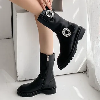 2020 New Fall Winter Rhinestone Glitter Ankle Boots Cowhide Round Toe Flat Zip Women Shoes Fashion Heel Motorcycle Botines Mujer
2020 New Fall Winter Rhinestone Glitter Ankle Boots Cowhide Round Toe Flat Zip Women Shoes Fashion Heel Motorcycle Botines Mujer