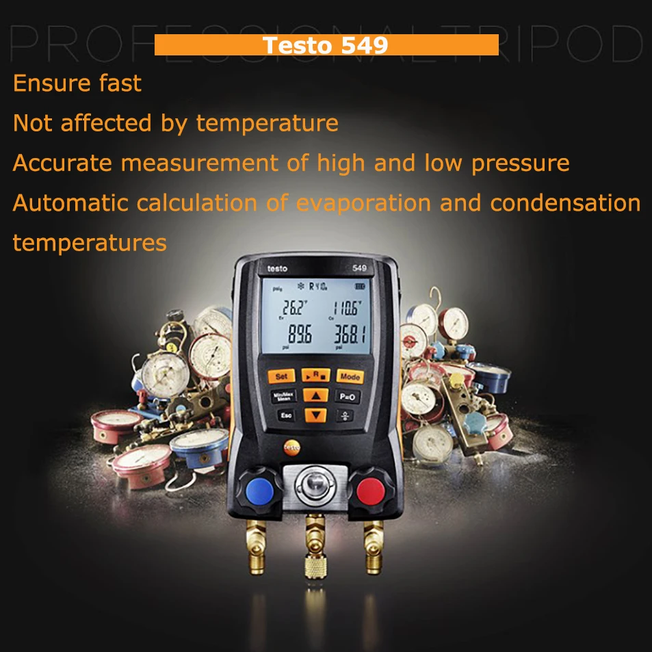 Manómetro digital para sistema de climatización, kit de pruebas LCD Testo 549, herramientas de aire acondicionado HVAC