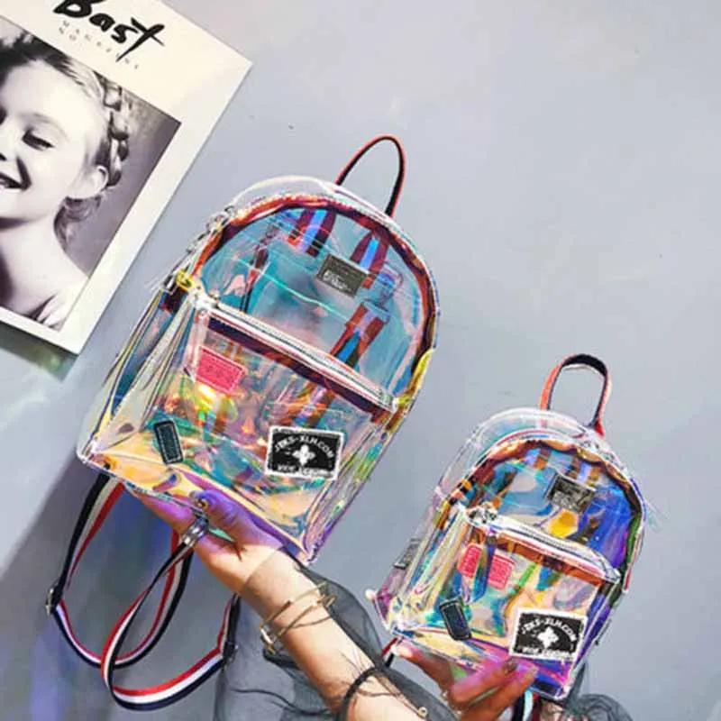 Фото Прозрачный женский рюкзак из ПВХ для девочек Женская Лазерная Желейная сумка