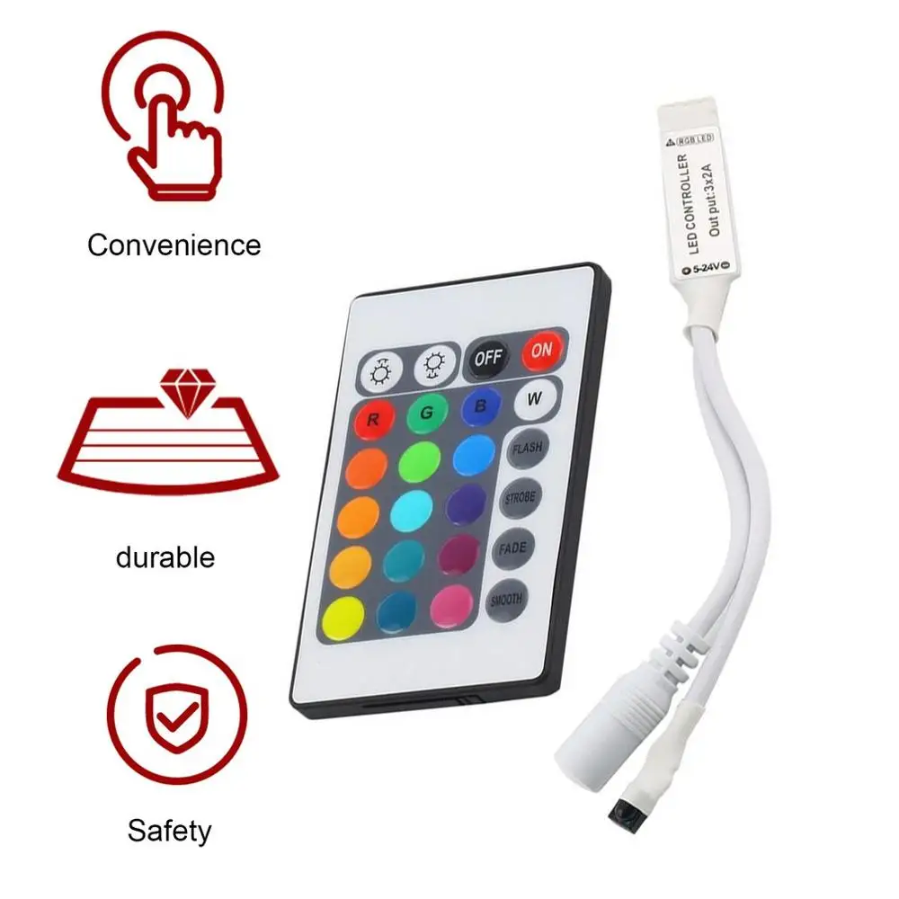 Mini 24Key IR Portable Remote Controller for SMD3528 SMD5050 RGB LED Strip lights Mini Controller Drop Shipping Wholesale
Mini 24Key IR Portable Remote Controller for SMD3528 SMD5050 RGB LED Strip lights Mini Controller Drop Shipping Wholesale
