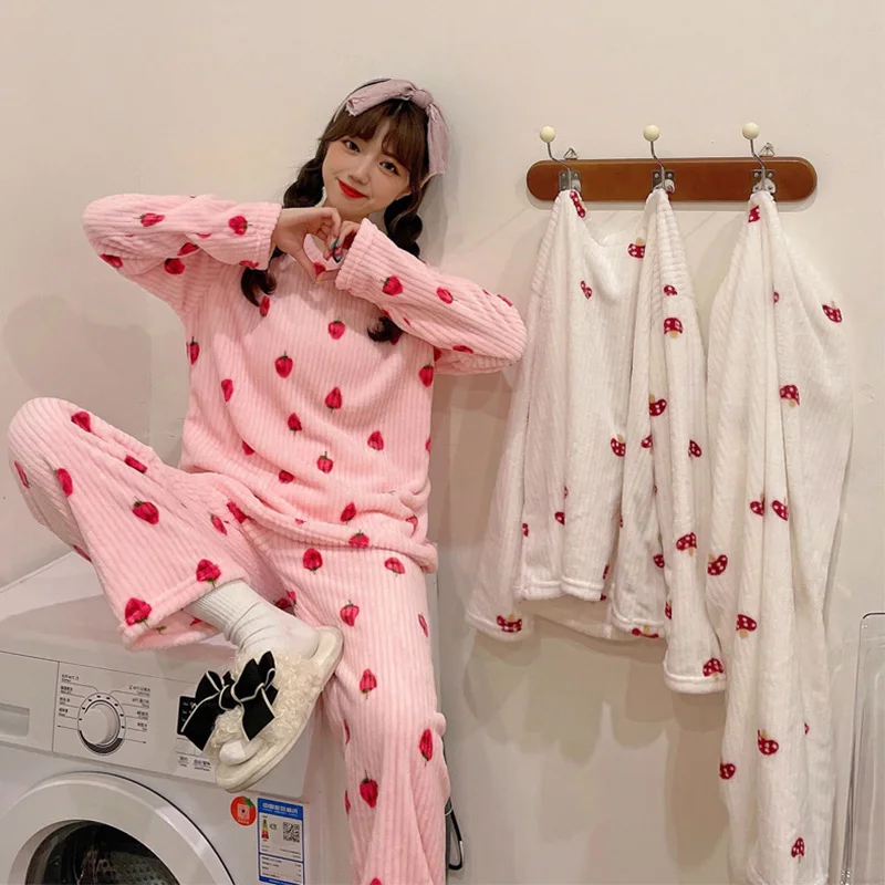 Winter Flannel Warm Pajamas Korean Kawaii Pajama Set Fashion Pijama Mujer Leisure Home Cloth Pyjamas Women Pink Sleepwear
Winter Flannel Warm Pajamas Korean Kawaii Pajama Set Fashion Pijama Mujer Leisure Home Cloth Pyjamas Women Pink Sleepwear
