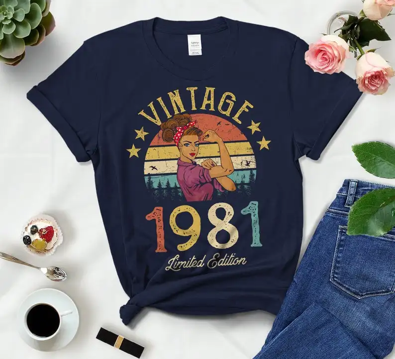 

Vintage 1981 Limited Edition Classic Womens TShirt Funny Retro 41th Birthday Gift Idea for Grandmom Mom Wife Girl Daughter Shirt