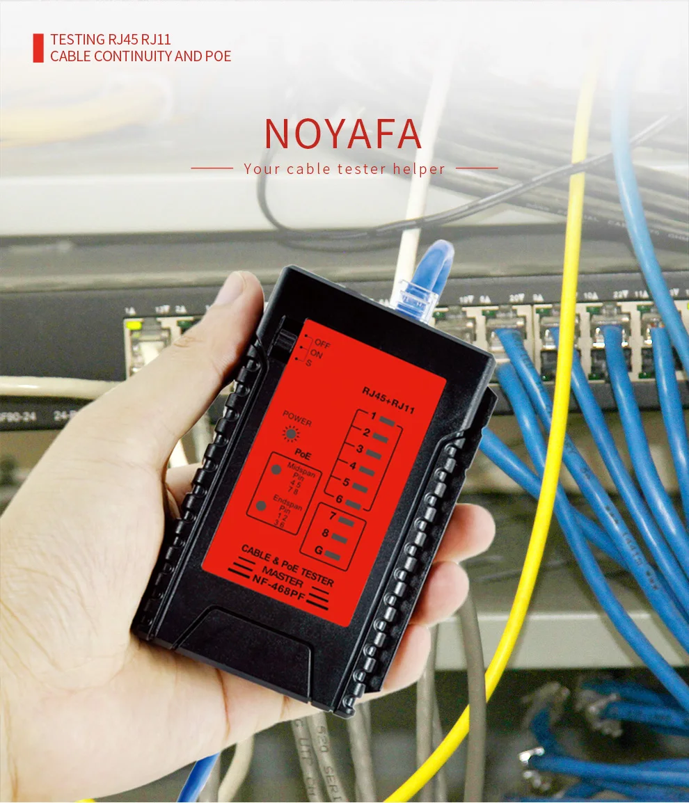 NOYAFA NF-468PF Cable continuity testers POE Tester Check the RJ11& RJ45 Cable quickly Detect Automatically tests for continuity
NOYAFA NF-468PF Cable continuity testers POE Tester Check the RJ11& RJ45 Cable quickly Detect Automatically tests for continuity