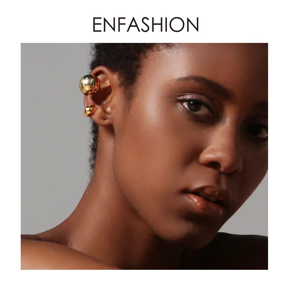 

ENFASHION Punk Ball Ear Cuff Clip On Earrings For Women Gold Color Rock Pea Earings Without Piercing Pendientes Mujer EC191038