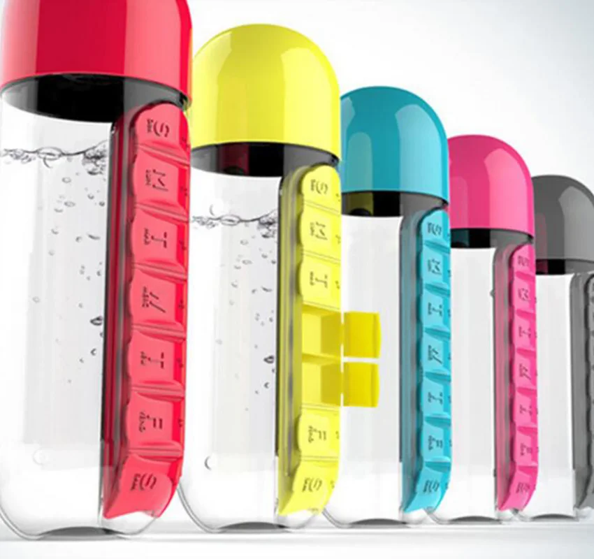 600ml Sports Plastic Water Bottle Combine Daily Pill Boxes Organizer Drinking Bottles Leak-Proof Bottle
600ml Sports Plastic Water Bottle Combine Daily Pill Boxes Organizer Drinking Bottles Leak-Proof Bottle