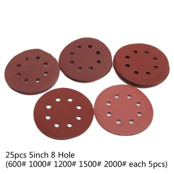 25 Pieces 5 Inches 8 Hole Sander Sanding Grit 600# 1000# 1200# 1500# 2000# Sand Paper Disc Hook Loop Abrasive Tools