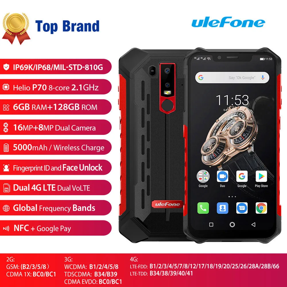 Оригинальный новый смартфон Ulefone Armor 6S 6 + 128 ГБ Android 9 0 Helio P70 LTE 5000 мАч NFC OTG 2 ''с