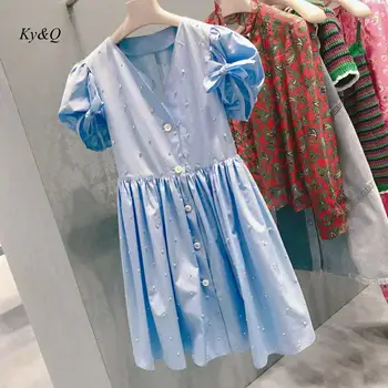 Runway Fashion Summer Vintage Women Elegant Puff Sleeve V-collar A-line Dress 2020 New Summer High Wasit Blue Mini Dress Clothes
Runway Fashion Summer Vintage Women Elegant Puff Sleeve V-collar A-line Dress 2020 New Summer High Wasit Blue Mini Dress Clothes