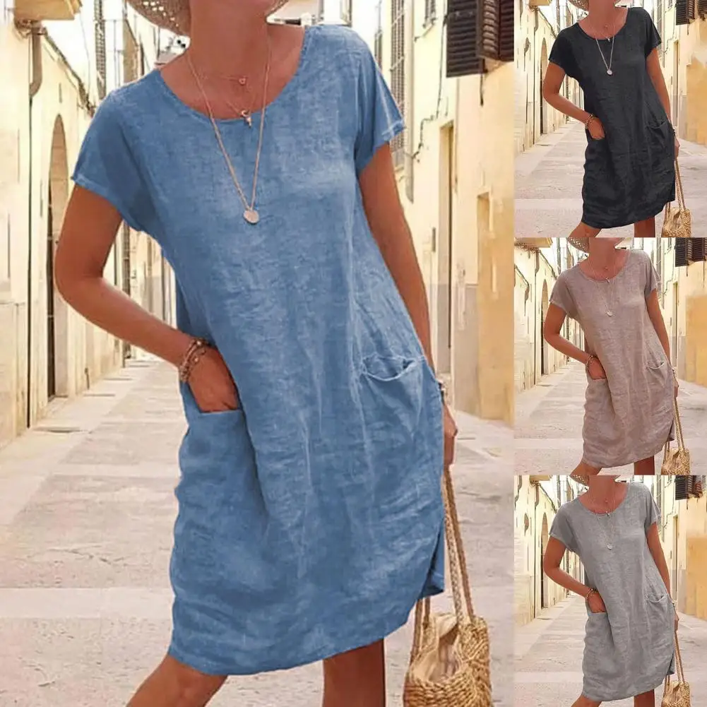 70% Hot Sell Women Dress Solid Color Loose Summer Short Sleeve Round Neck Dress Woman Summer 2021 for Daily Wear 
70% Hot Sell Women Dress Solid Color Loose Summer Short Sleeve Round Neck Dress Woman Summer 2021 for Daily Wear