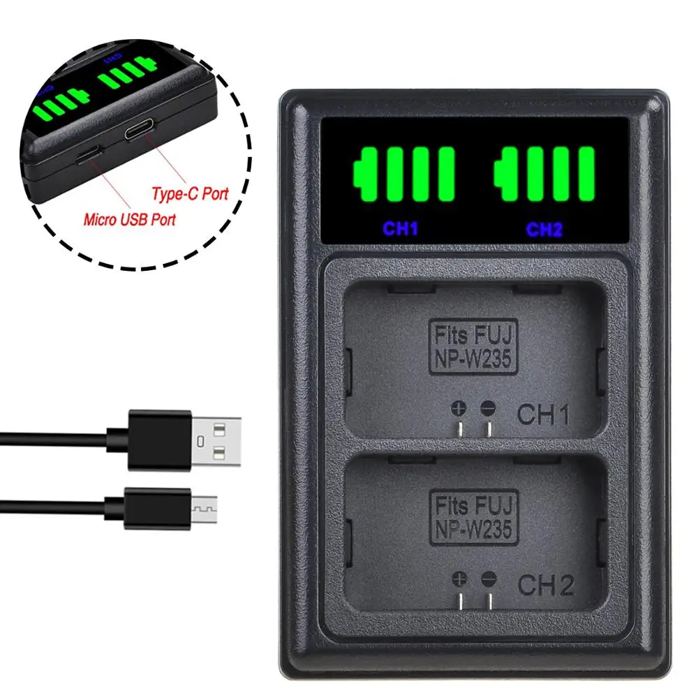 LED USB Dual Battery Charger with Type C Port for Fujifilm NP-W235 NPW235 Battery and Fuji X-T4 Mirrorless Digital Camera
LED USB Dual Battery Charger with Type C Port for Fujifilm NP-W235 NPW235 Battery and Fuji X-T4 Mirrorless Digital Camera