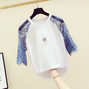 Tshirt Woman 2020 Spring and Summer New t-shirts Diamond Five-pointed Star White Round Neck Joint Lace Short Sleeve T-shirt Tops
Tshirt Woman 2020 Spring and Summer New t-shirts Diamond Five-pointed Star White Round Neck Joint Lace Short Sleeve T-shirt Tops