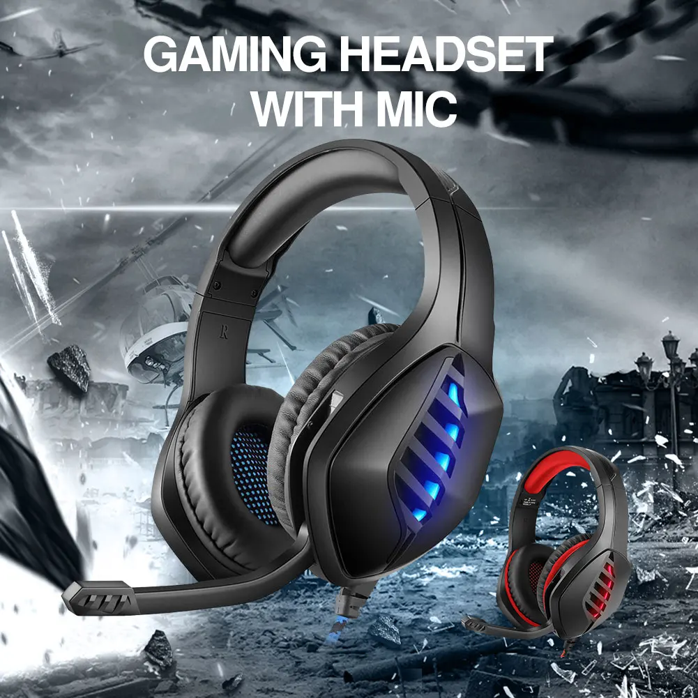 Gaming Earset With Mic In-Line Controller Noise Cancelling Surround Sound 3.5mm Headset For PC PS4 XBOX One Retractable Headband |