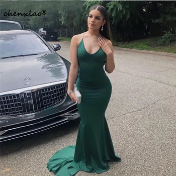 Sexy Backless Meramid Prom Dresses 2020 Long Sweep Train Dark Green Evening Dress Party For Women robe de soiree
Sexy Backless Meramid Prom Dresses 2020 Long Sweep Train Dark Green Evening Dress Party For Women robe de soiree