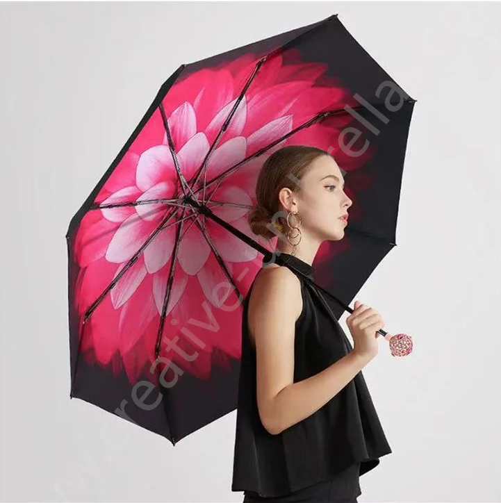 

Anti-thunder Fiberglass 75T alloy windproof folding anti-uv gift ruby linglong ball parasol& advertising daisy diamond umbrella