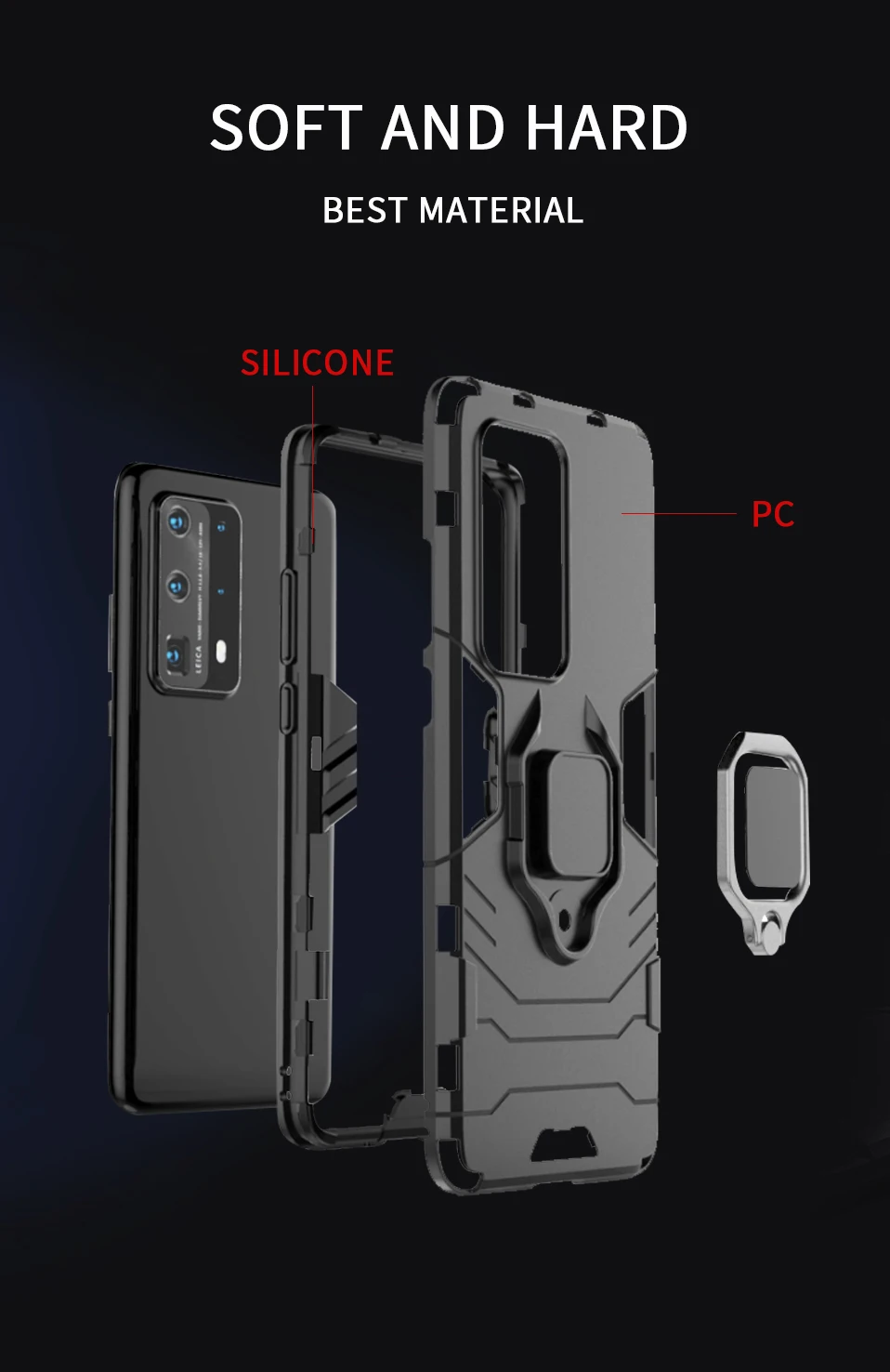 Luxury Armor Cover Phone Case For Huawei P40 Lite E y6 y7 2019 Honor 8i 10i 20i 8S 20 Pro Nova 5 Car Stand Ring Holder Back Case (7)