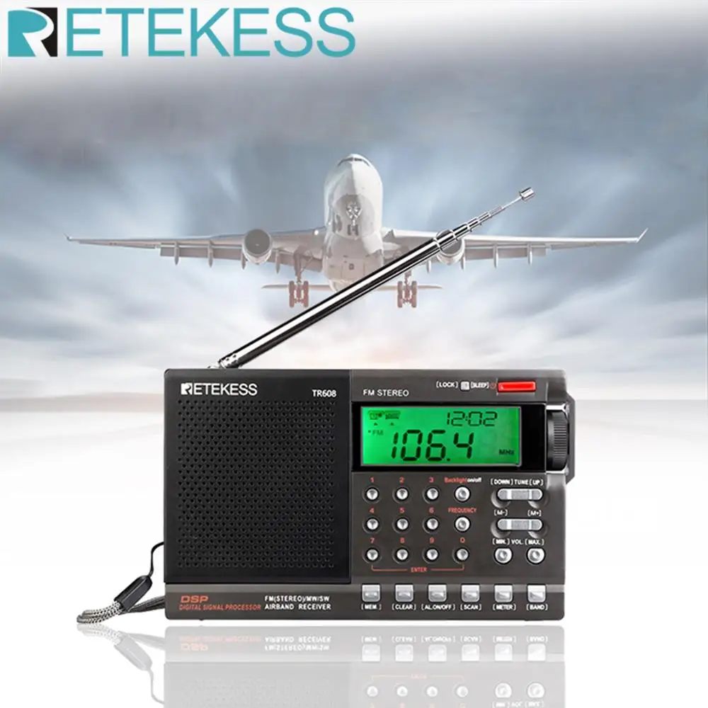 Retekess TR608 FM / MW/ SW / Air Multi Band Radio Portable Digital Radio Speaker with LCD Display with Clock Alarm Sleep timer
Retekess TR608 FM / MW/ SW / Air Multi Band Radio Portable Digital Radio Speaker with LCD Display with Clock Alarm Sleep timer
