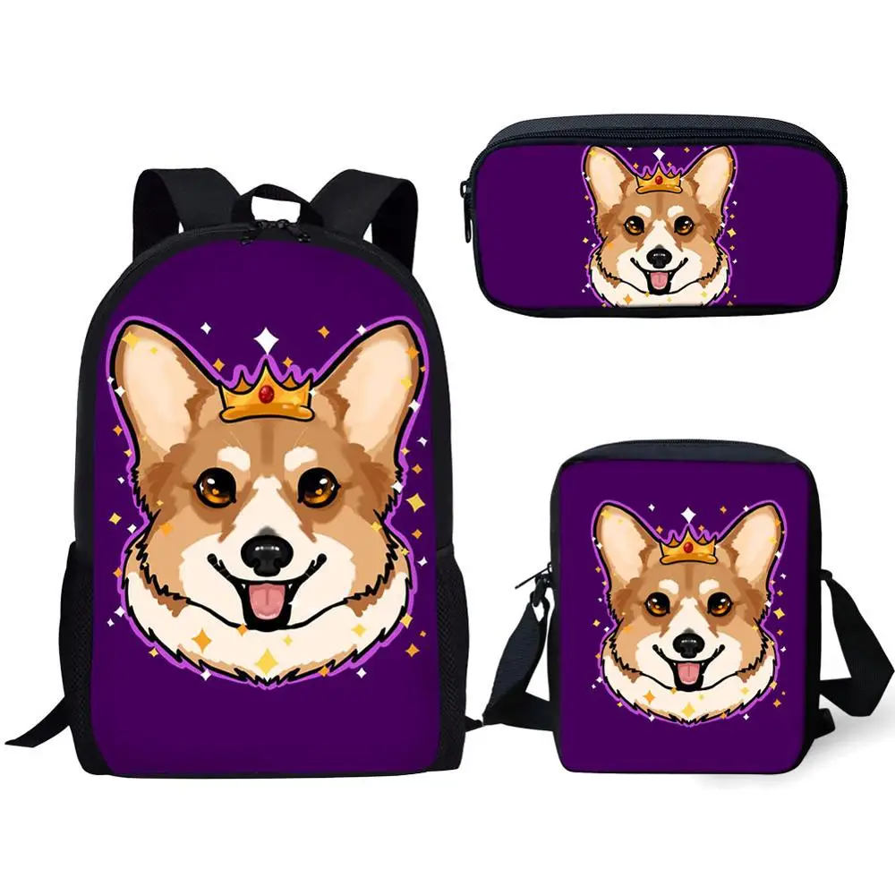 Cartoon Dog Head Pattern Cute School Bags for Girls Boys 3PCS Set Children Backpack Teenager Kids Bookbags Book Bag | Багаж и сумки