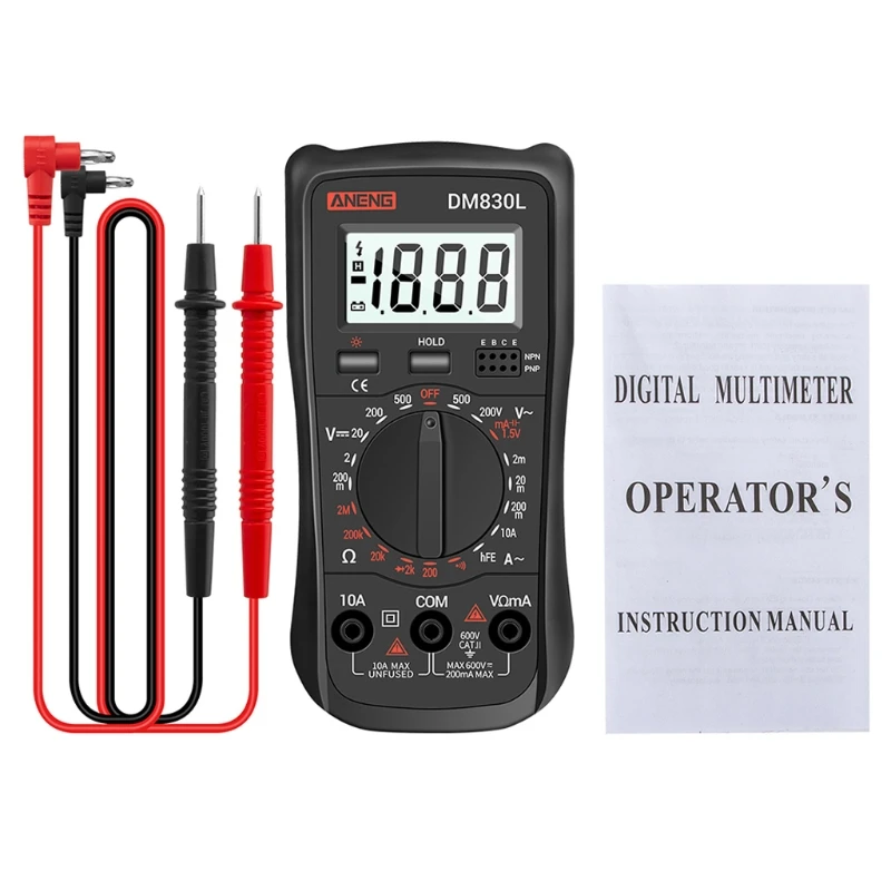 DM830L Digital Multimeter 1999 Count Electrical Transistor DC/AC with Backlight G88A
DM830L Digital Multimeter 1999 Count Electrical Transistor DC/AC with Backlight G88A