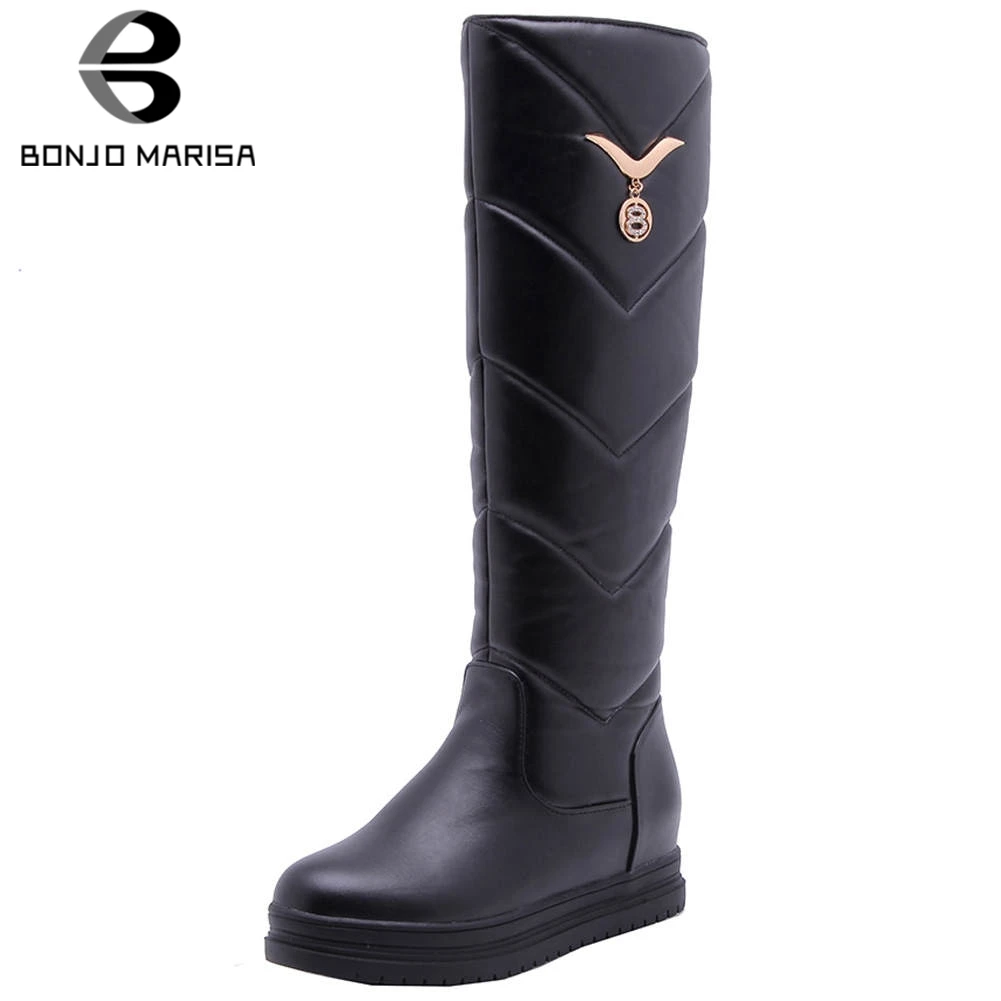 BONJOMARISA New 34-43 Elegant Solid Flat Platform Fur Boots Ladies Knee High Snow Boots Women 2019 Winter Wedges Shoes Woman
BONJOMARISA New 34-43 Elegant Solid Flat Platform Fur Boots Ladies Knee High Snow Boots Women 2019 Winter Wedges Shoes Woman