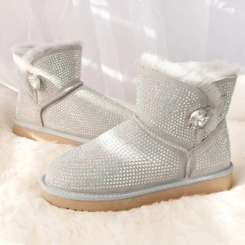 Women wool boots Short Genuine Sheepskin Boots sheep fur Boots Full Rhinestone ankle boot flat Winter female shoes
Women wool boots Short Genuine Sheepskin Boots sheep fur Boots Full Rhinestone ankle boot flat Winter female shoes