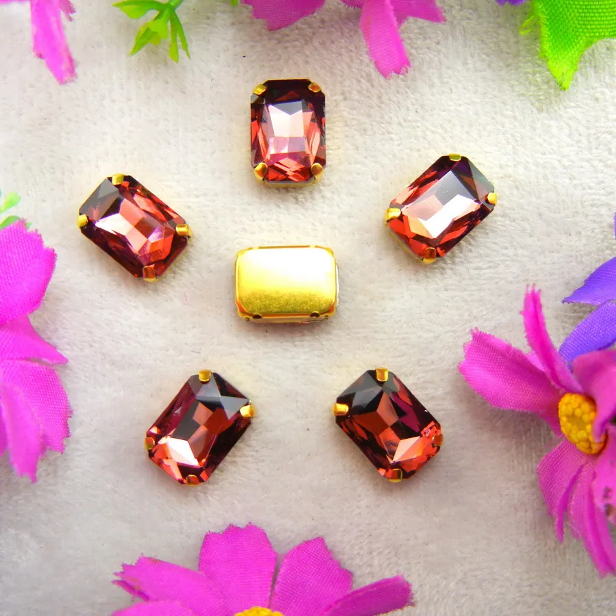 Description Picture 4 of itemGlass Crystal Gold claw settings 7 Sizes Various colors Rectangle shape Sew on Crystals rhinestone beads garment handicraft diy