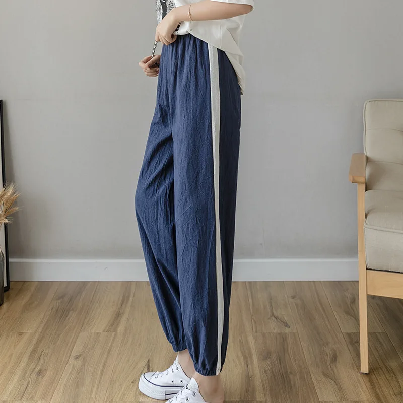 Brand Chic Loose Cotton Linen Pants Women Soft Harem Pants Breathable Slim Ankle Length Pants Korean Leisure Hallen Pants Black Brand Chic Loose Cotton Linen Pants Women Soft Harem Pants Breathable Slim Ankle Length Pants Korean Leisure Hallen Pants Black