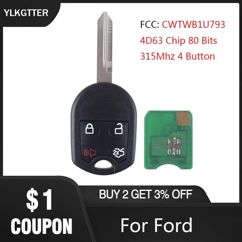 YLKGTTER 315Mhz 4 Button Remote Keyless Go Car Key For Ford Edge Escape Expedition Explorer With 4D63 Chip 80 Bits CWTWB1U793
YLKGTTER 315Mhz 4 Button Remote Keyless Go Car Key For Ford Edge Escape Expedition Explorer With 4D63 Chip 80 Bits CWTWB1U793