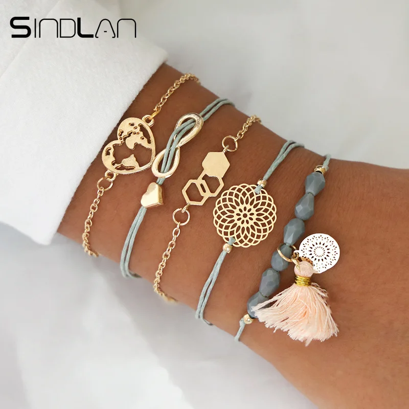 Sindlan 5PCs Hollow Gold Map Heart Charm Tassel Bracelets for Women Simple Beads Hexagon Wrist Chain Bracelet Fashion Jewelry
Sindlan 5PCs Hollow Gold Map Heart Charm Tassel Bracelets for Women Simple Beads Hexagon Wrist Chain Bracelet Fashion Jewelry