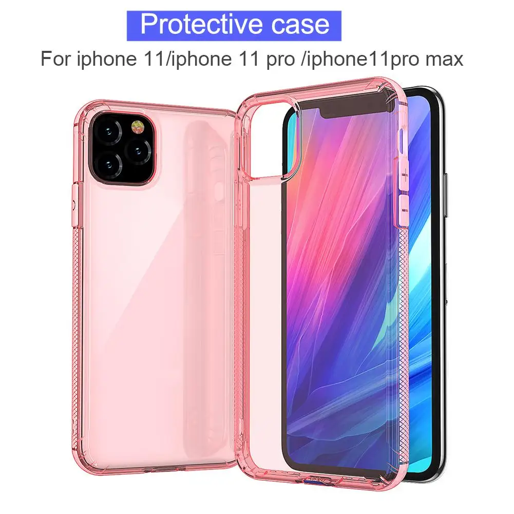 Защитный чехол мягкий силиконовый прозрачный розовый для телефона IPhone 11/iPhone 11 Pro