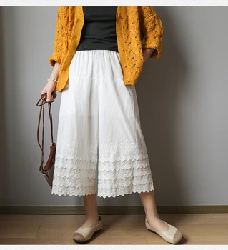 Embroidered cotton water-soluble lace wide-leg pants calf-length pants mori girl 
Embroidered cotton water-soluble lace wide-leg pants calf-length pants mori girl