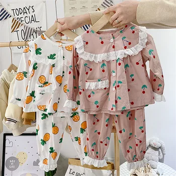 2PCS pajama set kids girls autumn printed cute shirt and pant clothing set baby pajamas 
2PCS pajama set kids girls autumn printed cute shirt and pant clothing set baby pajamas