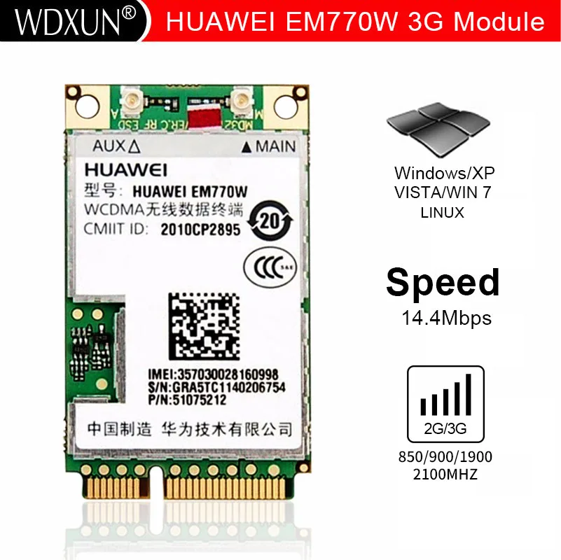 

Unlocked Huawei Em770w Wwan Wireless 3g Gps 14.4mbps Wcdma Hsdpa Hsupa Mini Pci-e Network Wifi Card 3g/2g Modem Internal Laptop