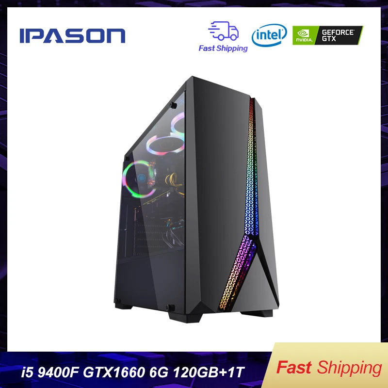 Настольный компьютер IPASON Intel i5 9400F обновление 10 го 10400F GTX1660 6G/RX590 8G карта 120G SSD DDR4 RAM