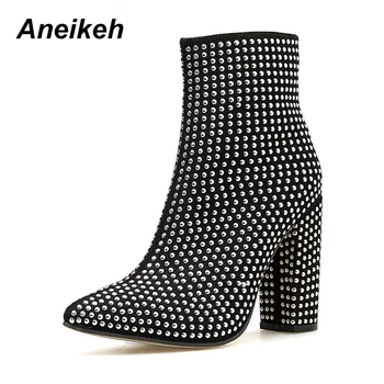 Aneikeh 2019 Sweet Flock Women Boots Solid Diamond Pointed Toe Square High Heels Zip Shoes Wedding Ankle Boots Black Size 35-42 
Aneikeh 2019 Sweet Flock Women Boots Solid Diamond Pointed Toe Square High Heels Zip Shoes Wedding Ankle Boots Black Size 35-42