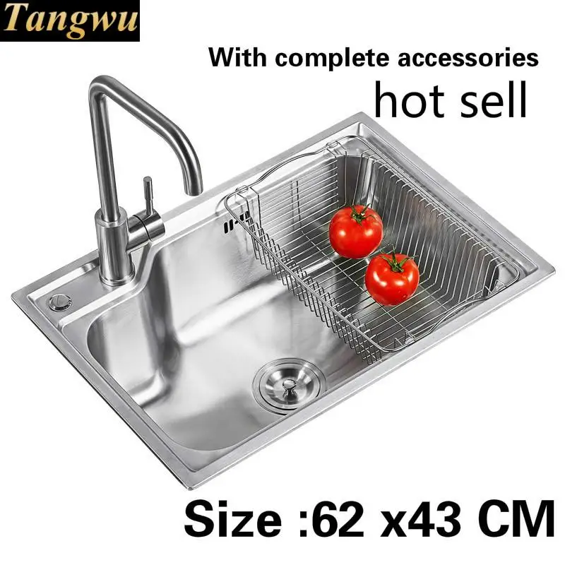 

Free shipping Food grade 304 stainless steel hot sell kitchen sink 0.8 mm ordinary single slot On the left Right 62x43 CM