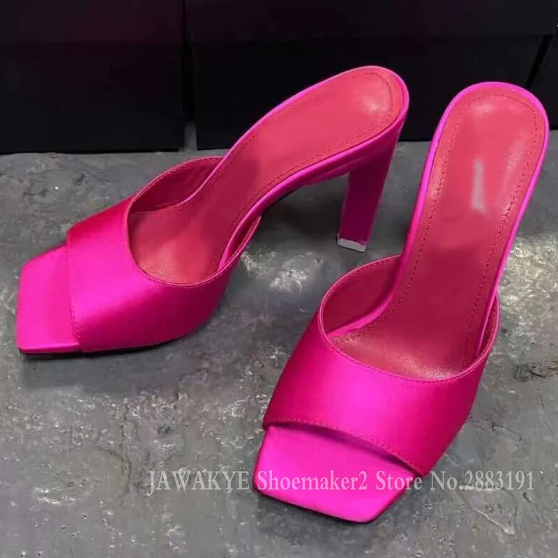 Фото Женские атласные мюли на массивном каблуке модельные туфли ремешке квадратный