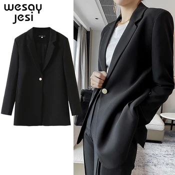 Fashion Autumn And Winter Women's Suit Blazer Casual One-button Suit Collar Black Gold Button Decoration Temperament Jacket 
Fashion Autumn And Winter Women's Suit Blazer Casual One-button Suit Collar Black Gold Button Decoration Temperament Jacket