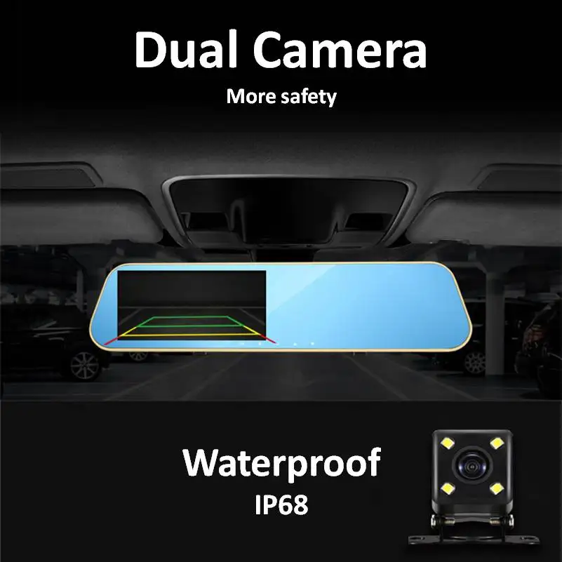DC 12V/24V Car rearview mirror DVR 4.3 inchs Dash camera Car video recorder with front camera & back camera for driving monitor
DC 12V/24V Car rearview mirror DVR 4.3 inchs Dash camera Car video recorder with front camera & back camera for driving monitor