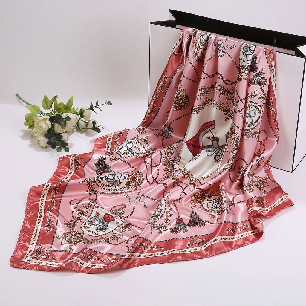 90X90cm Twill Square Scarf Hair Tie Women Elegant Small Vintage Skinny Retro Head Neck Silk Scarf Scarves Foulard 919