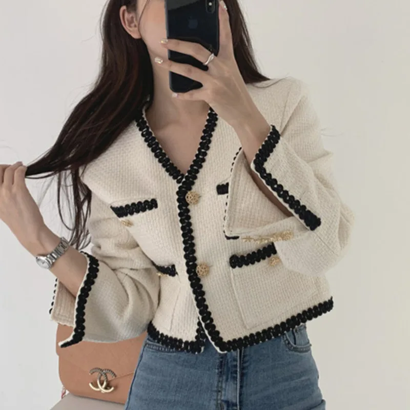 Korean Elegant V-neck Hit Color Woolen Women Coat Causal Short Tweed Jacket 2020 Autumn New Long Sleeve Vintage Outwear Crop Top
Korean Elegant V-neck Hit Color Woolen Women Coat Causal Short Tweed Jacket 2020 Autumn New Long Sleeve Vintage Outwear Crop Top