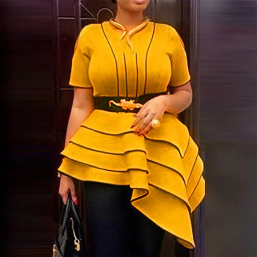 Elegant Plus Size African Women Yellow Blouses Party Stripe Ruffle Short Sleeve Tops Summer Vintage Office Ladies Blouse Shirt
Elegant Plus Size African Women Yellow Blouses Party Stripe Ruffle Short Sleeve Tops Summer Vintage Office Ladies Blouse Shirt