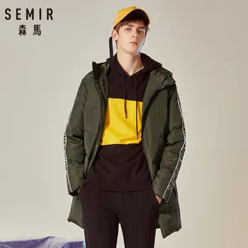 

SEMIR Men Quilted Down Hooded Coat with Slant Pocket Side Stripe Sleeved Down Filling Puffer Coat with Lined Hood Zip Closure